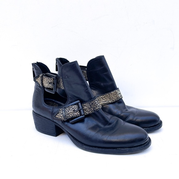 Elliot Lucca Raffaela Gold Black Leather Ankle Boots - Picture 1 of 6